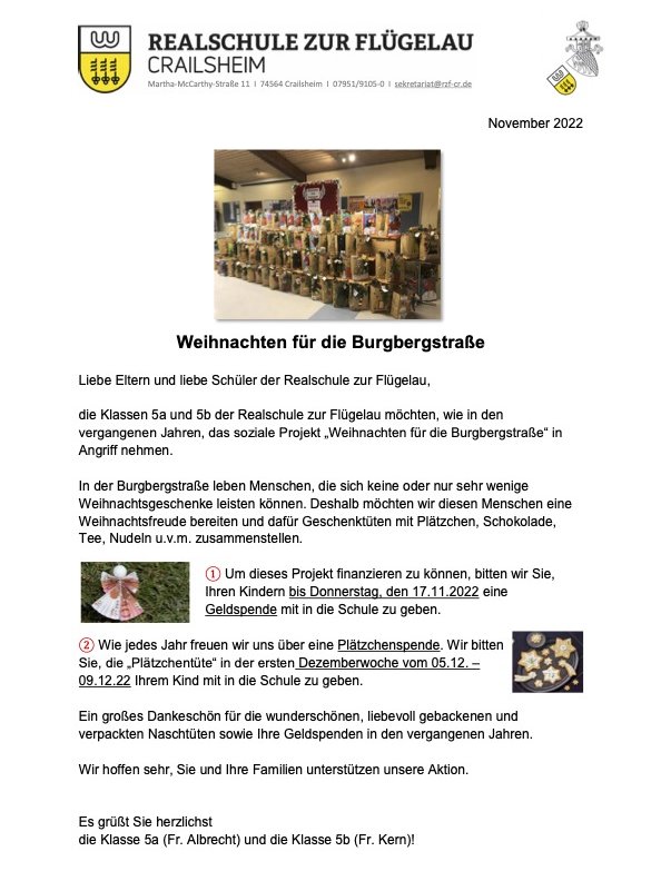 Ankündigung Tüten für die Burgbergstraße